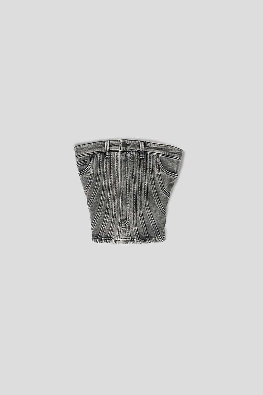 MUGLER - WASHED BLACK SPIRAL DENIM BUSTIER TOP - LE LABO STORE