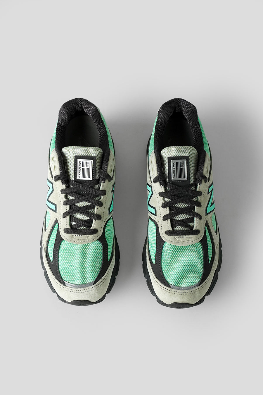 NEW BALANCE - SILVER MOSS, BRIGHT MINT AND BLACK CEMENT 990V4 MADE IN USA SNEAKERS - LE LABO STORE