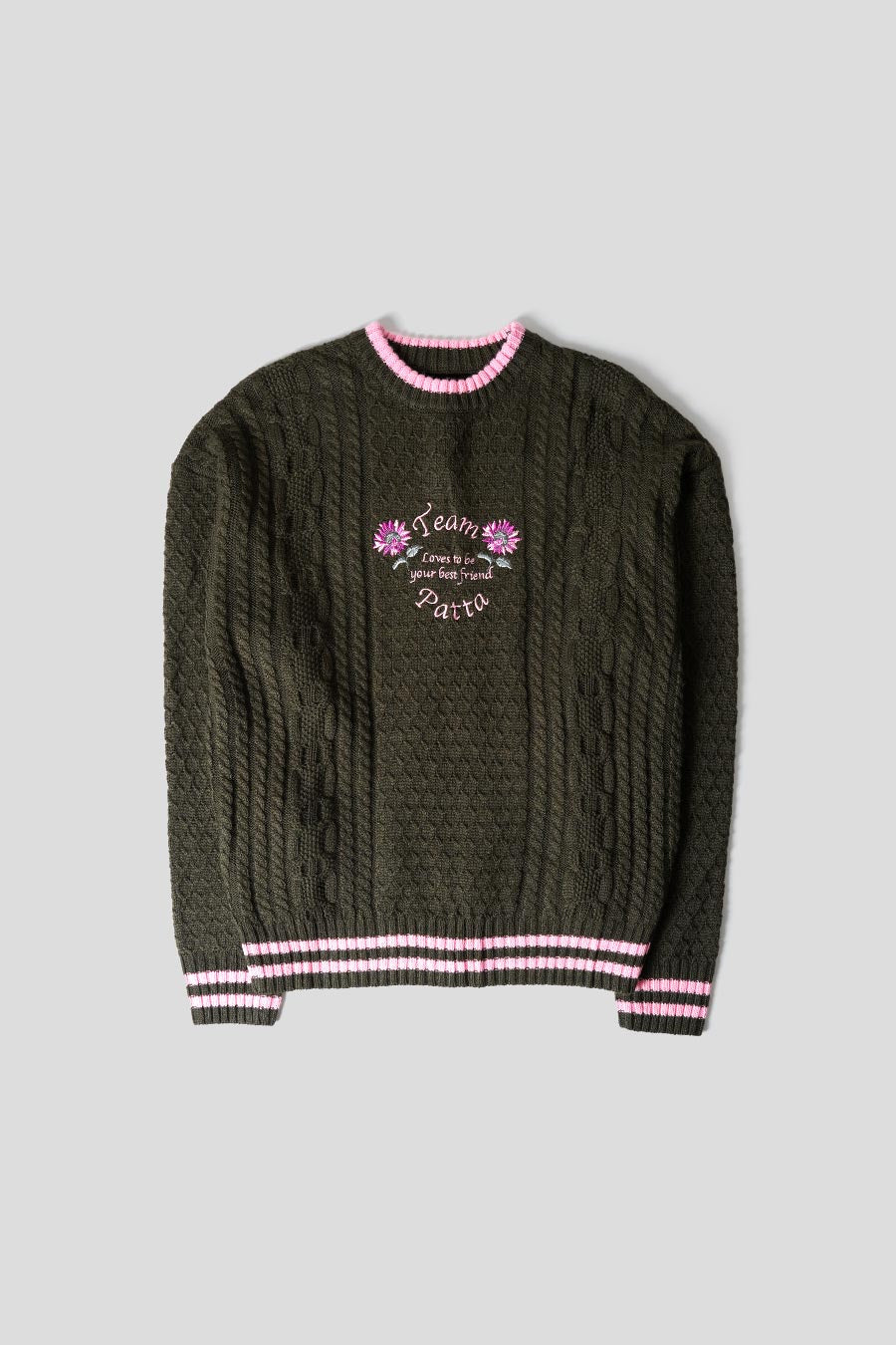 Patta - LOVES YOU CABLE KHAKI AND PINK JUMPER - LE LABO STORE