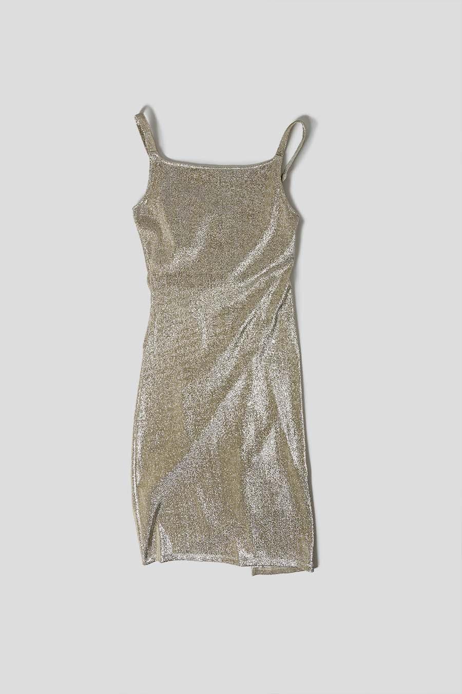 Rabanne - GOLD SLEEVELESS DRAPED MINI-DRESS WITH SNAP FASTENING LE LABO STORE Rabanne - GOLD SLEEVELESS DRAPED MINI-DRESS WITH SNAP FASTENING LE LABO STORE