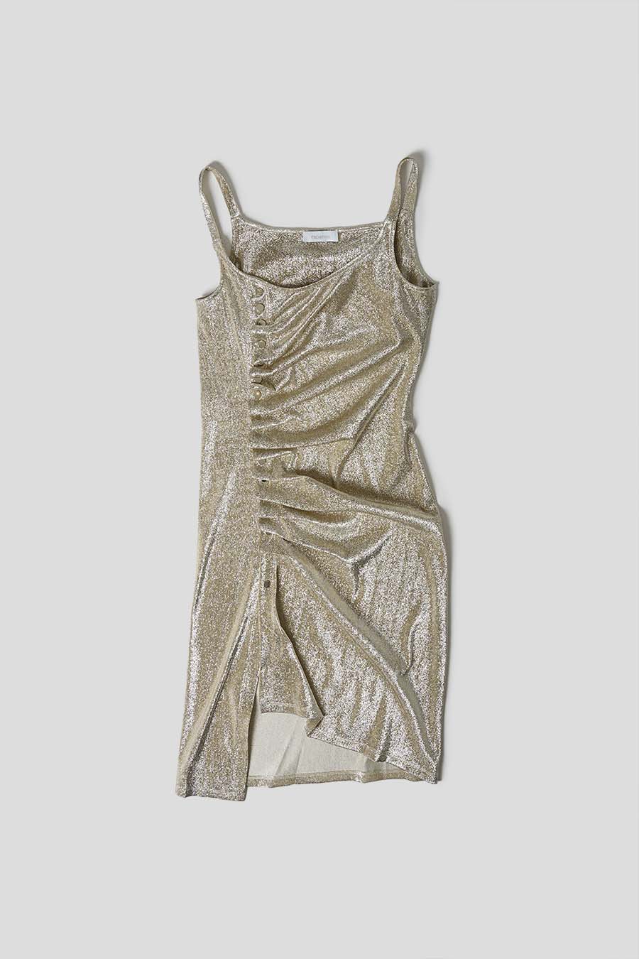 Rabanne - GOLD SLEEVELESS DRAPED MINI-DRESS WITH  SNAP FASTENING  - LE LABO STORE