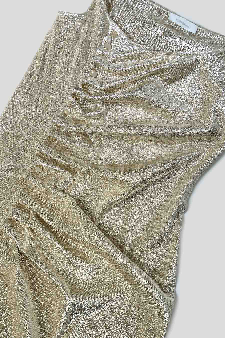Rabanne - GOLD SLEEVELESS DRAPED MINI-DRESS WITH SNAP FASTENING LE LABO STORE Rabanne - GOLD SLEEVELESS DRAPED MINI-DRESS WITH SNAP FASTENING LE LABO STORE