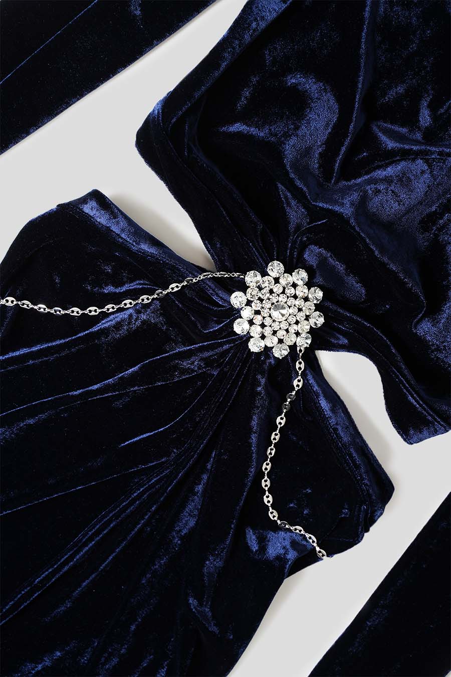 Rabanne - LONG VELVET DRESS WITH NAVY BLUE JEWELED BELT - LE LABO STORE