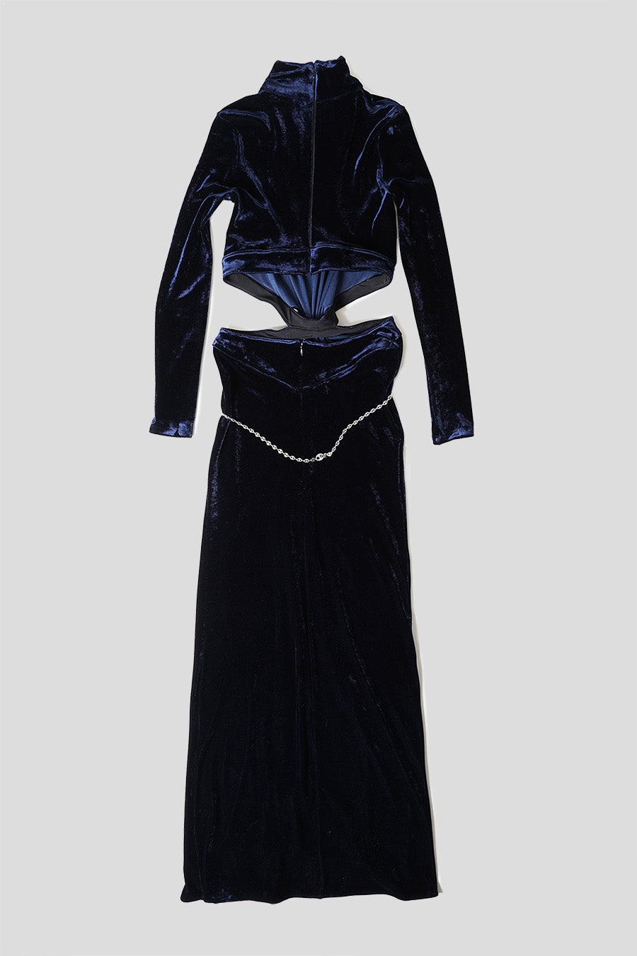 Rabanne - LONG VELVET DRESS WITH NAVY BLUE JEWELED BELT - LE LABO STORE