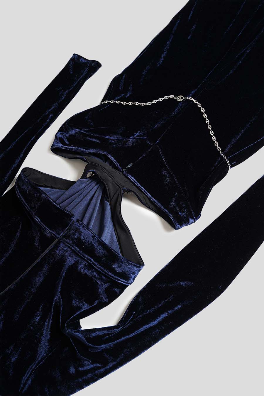 Rabanne - LONG VELVET DRESS WITH NAVY BLUE JEWELED BELT - LE LABO STORE