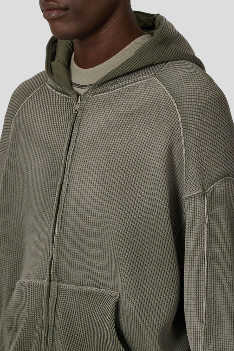 ROA HIKING - OLIVE BEE SUN FADED WAFFLE ZIP UP HOODIE  - LE LABO STORE