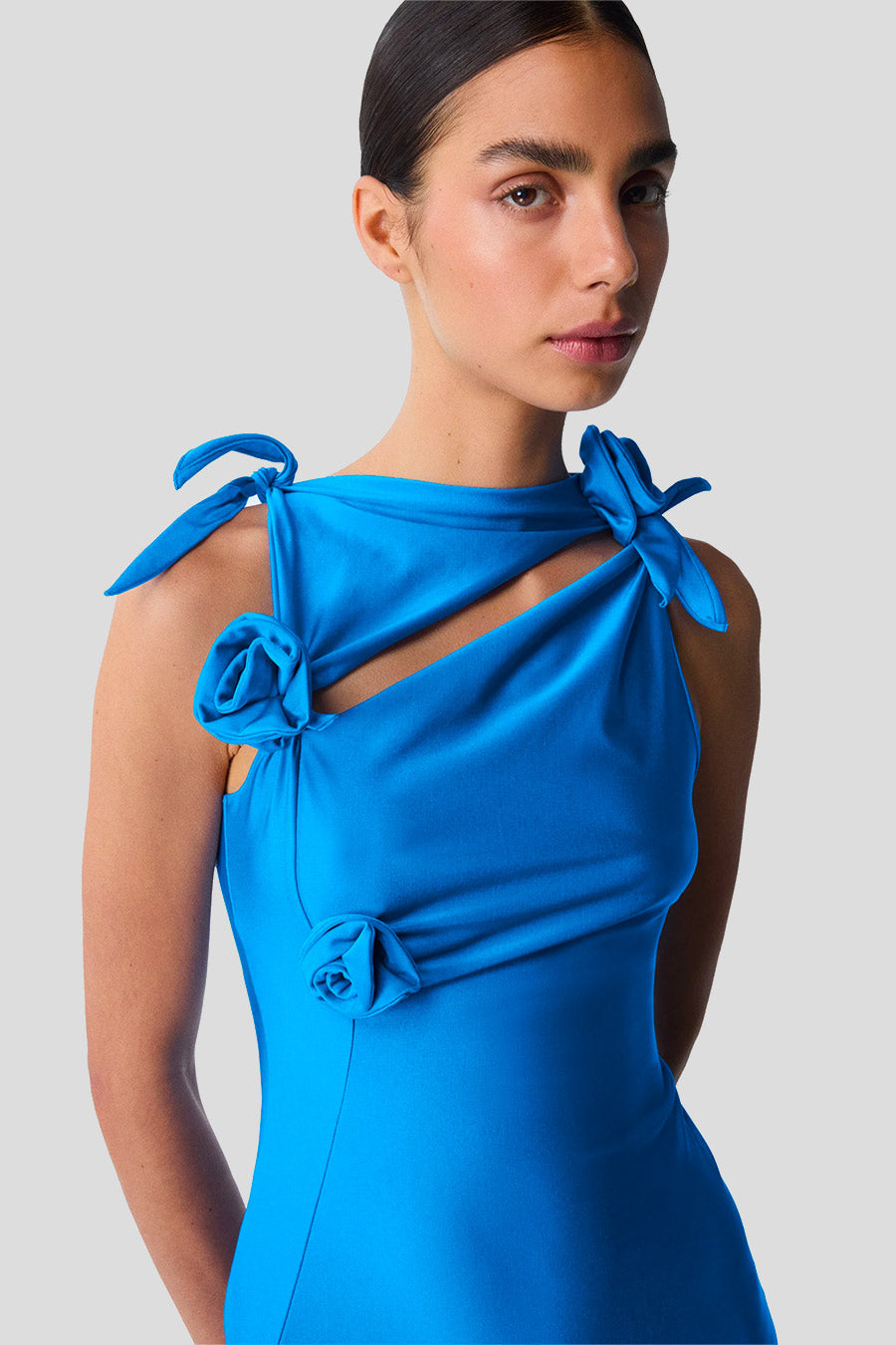 coperni blue dress Coperni Asymmetric Flower Gown in Electric Blue