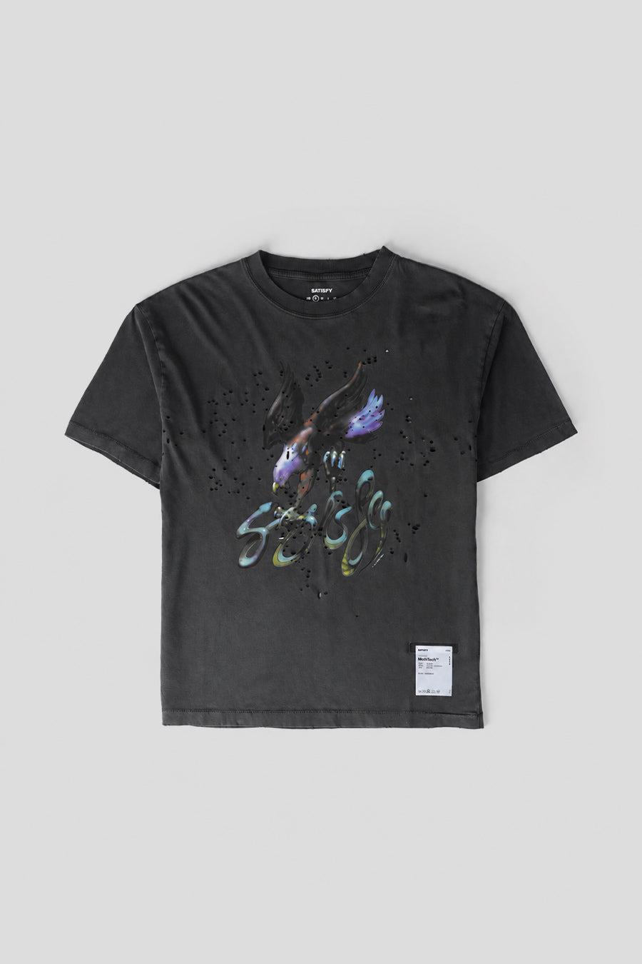 SATISFY - T-SHIRT MOTHTECH AIRBRUSH EAGLE NOIR DÉLAVÉ - LE LABO STORE