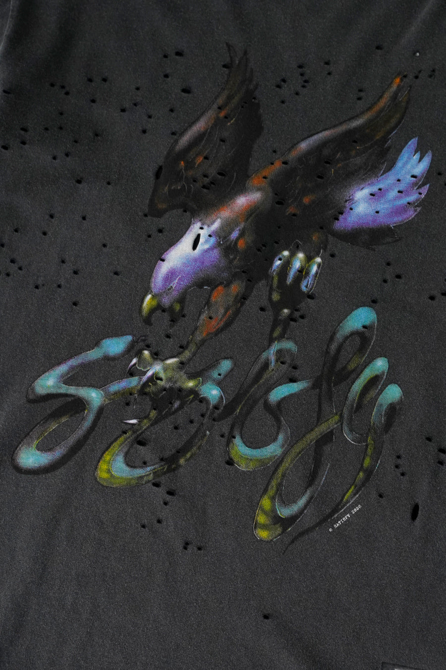 SATISFY - T-SHIRT MOTHTECH AIRBRUSH EAGLE NOIR DÉLAVÉ - LE LABO STORE