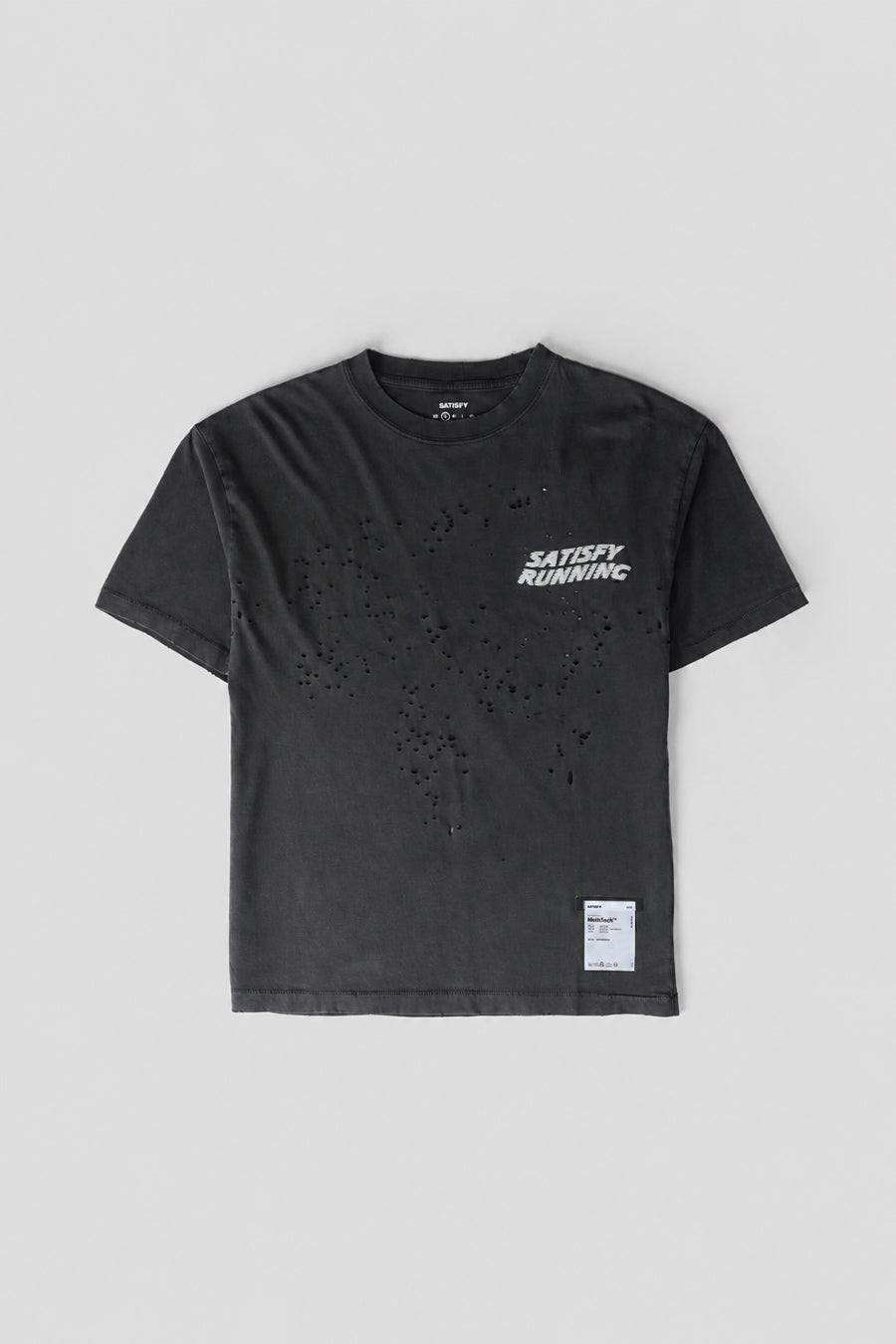 SATISFY - T-SHIRT MOTHTECH WAVE LOGO NOIR DÉLAVÉ - LE LABO STORE