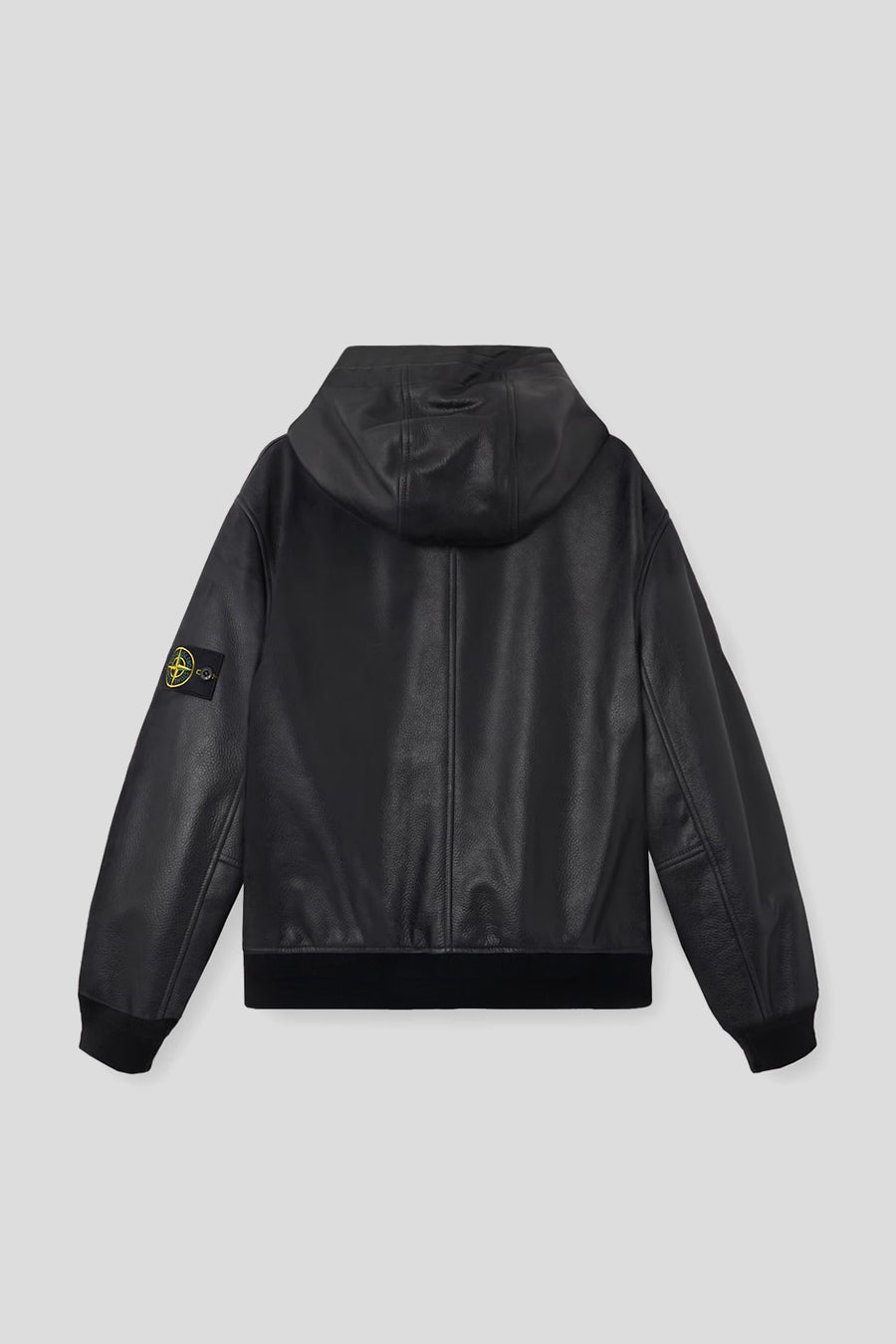 Stone Island - VESTE À CAPUCHE EN CUIR TEXTURÉ NOIRE - LE LABO STORE