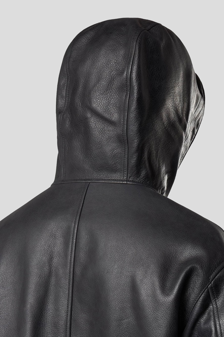 Stone Island - VESTE À CAPUCHE EN CUIR TEXTURÉ NOIRE - LE LABO STORE