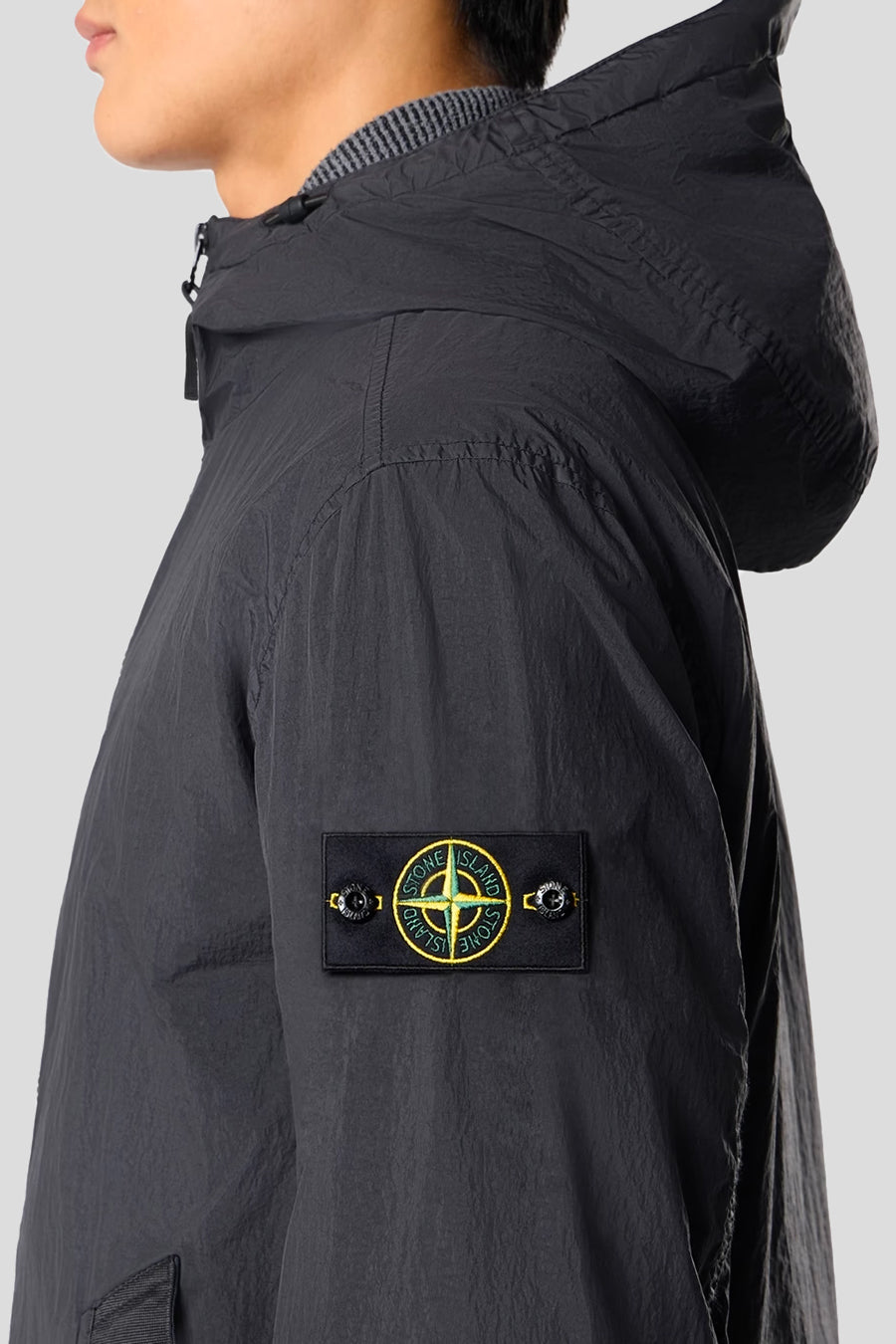 Stone Island - BLACK GARMENT DYED CRINKLE REPS NY HOODED JACKET  - LE LABO STORE