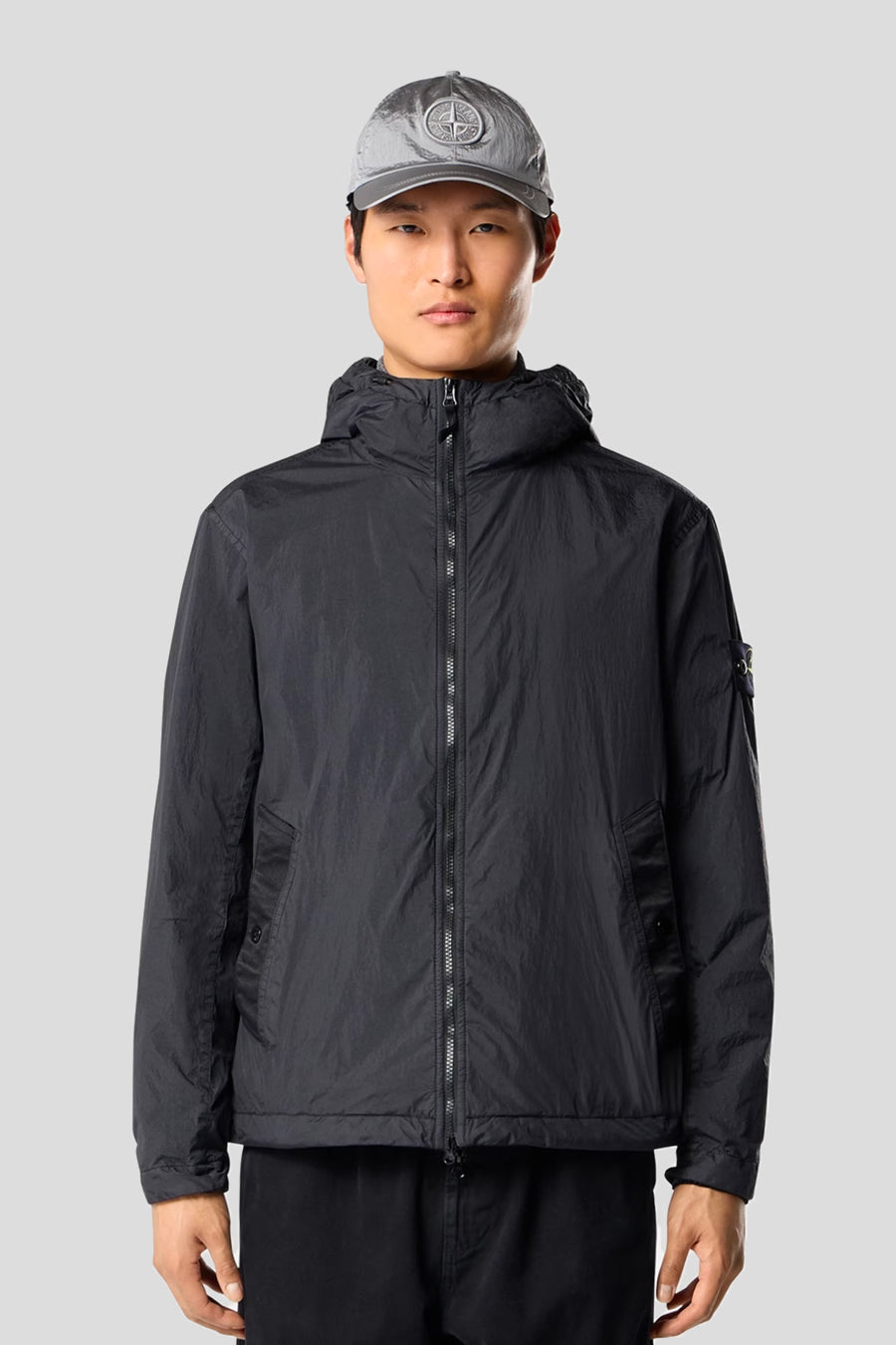Stone Island - BLACK GARMENT DYED CRINKLE REPS NY HOODED JACKET  - LE LABO STORE