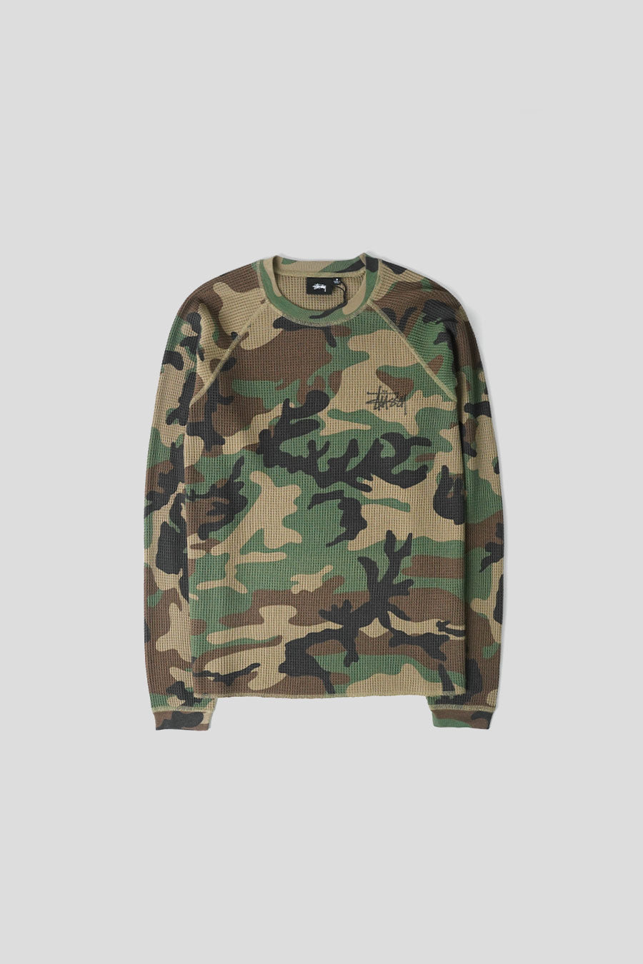 Stussy - CREWNECK RAGLAN THERMAL BASIC STOCK WOODLAND CAMO - LE LABO STORE