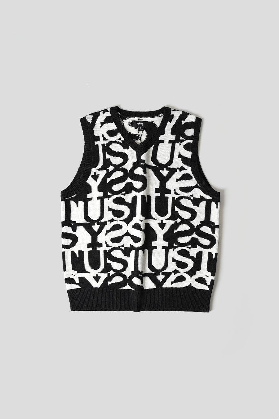 Stussy - PULL SANS MANCHES STACKED SWEATER NOIR ET BLANC - LE LABO STORE