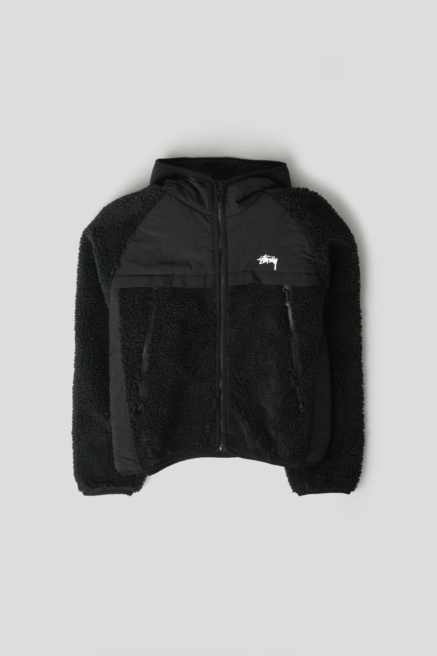 Stussy - BLACK SHERPA HOODED JACKET - LE LABO STORE