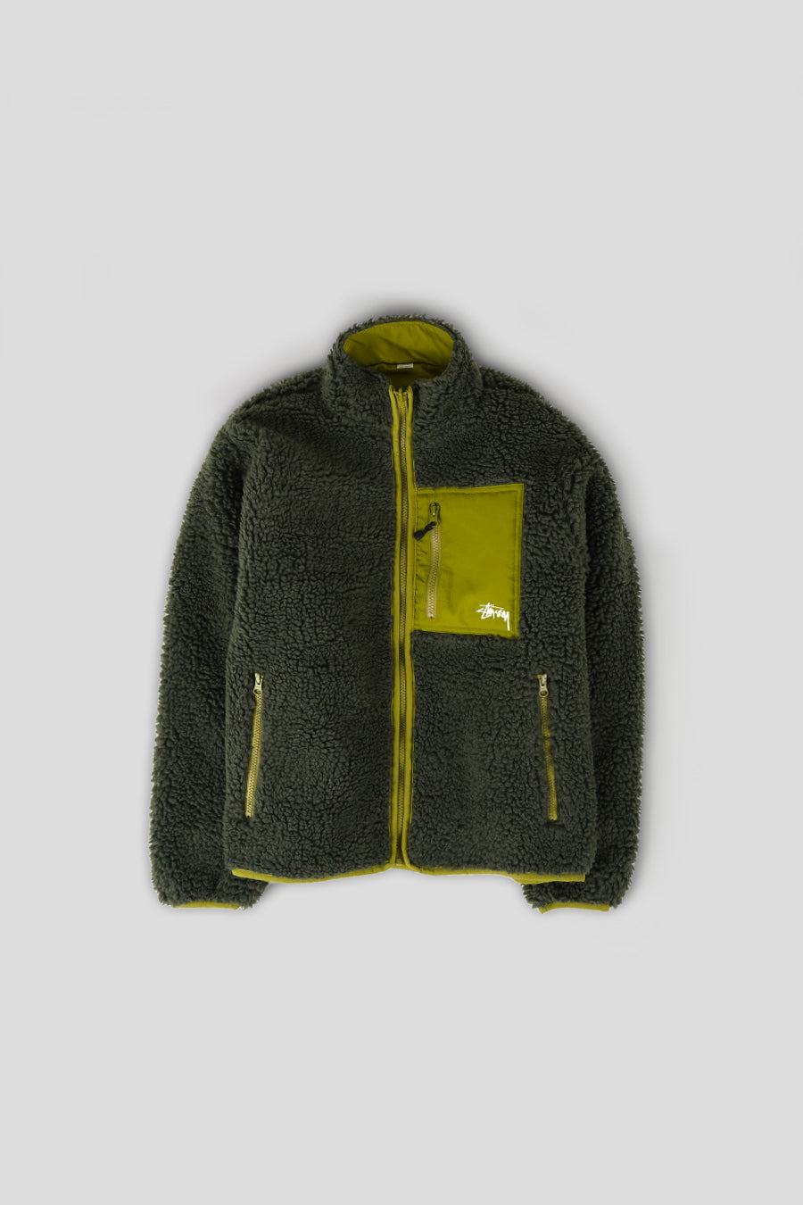 Stussy - DARK GREEN AND LIGHT GREEN SHERPA REVERSIBLE JACKET - LE LABO STORE