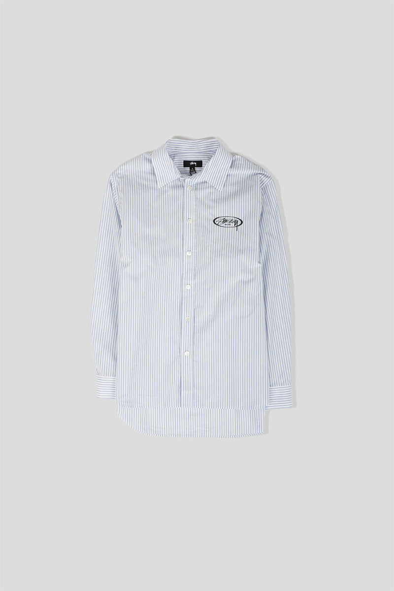 Stussy - CHEMISE MANCHES LONGUES STANDARD LOGO RAYURES BLEUES - LE LABO STORE