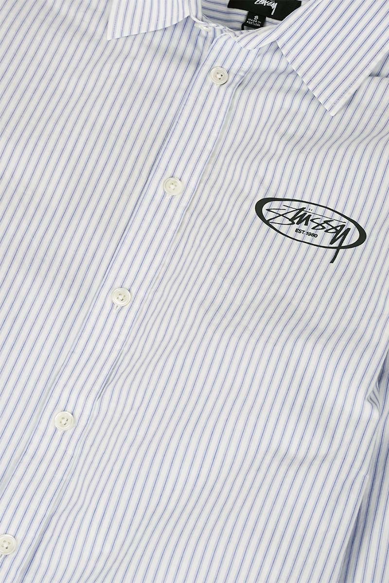 Stussy - CHEMISE MANCHES LONGUES STANDARD LOGO RAYURES BLEUES - LE LABO STORE