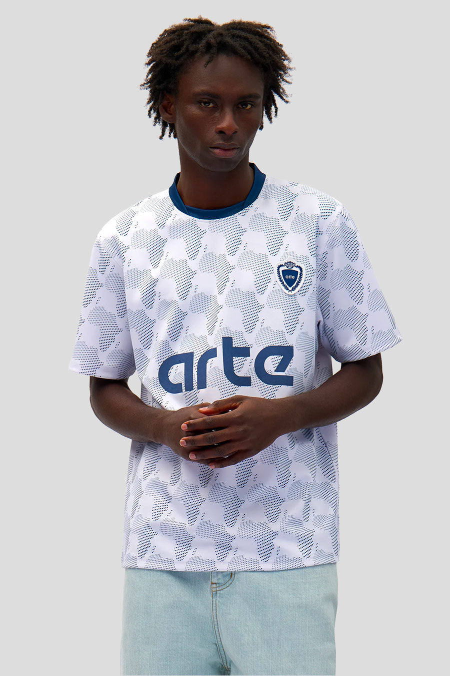 Arte T-SHIRT FOOTBALL BLANC ET BLEU MARINE – LE LABO STORE