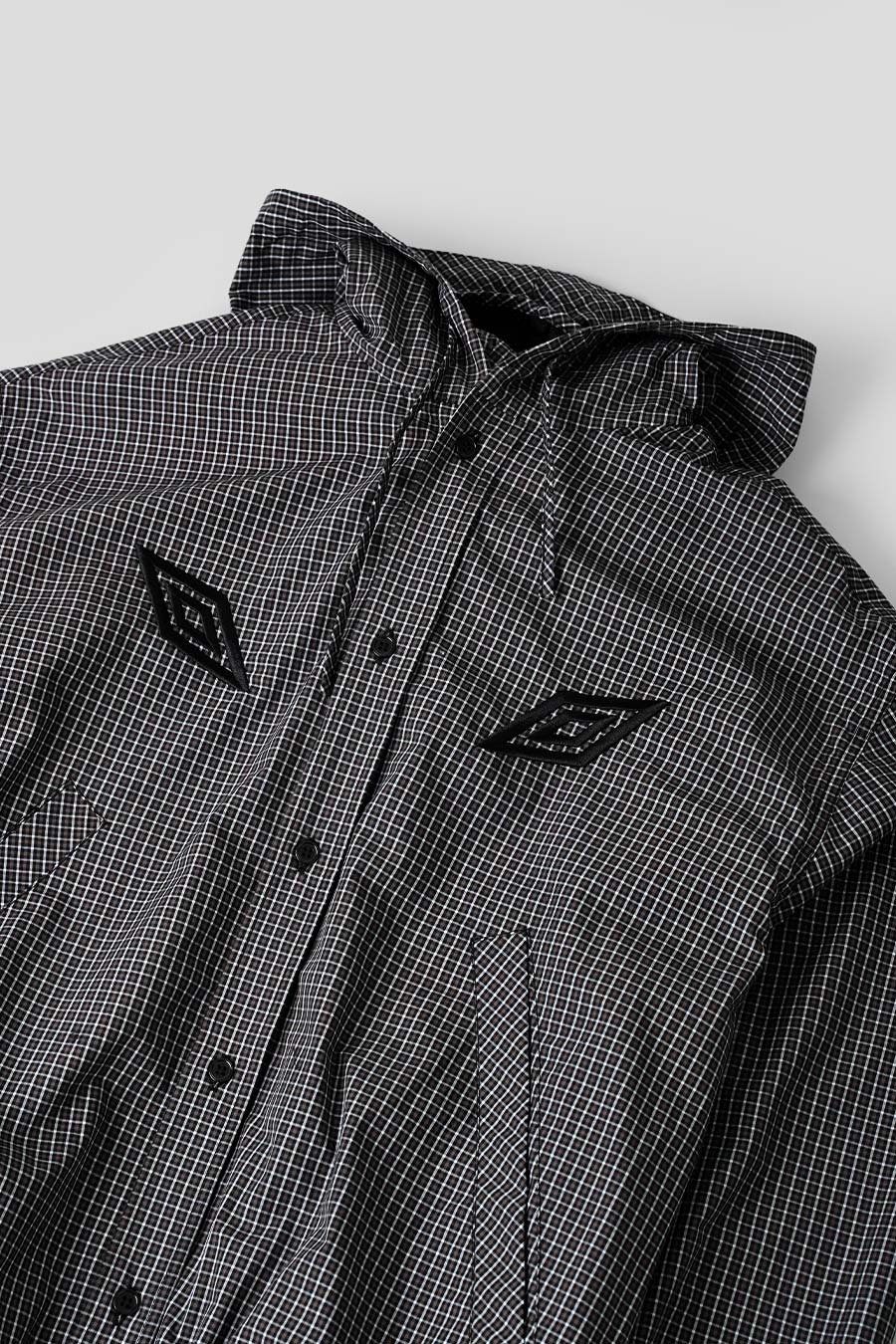 Umbro - BROWN AND WHITE GINGHAM MASKED SHIRT JACKET - LE LABO STORE
