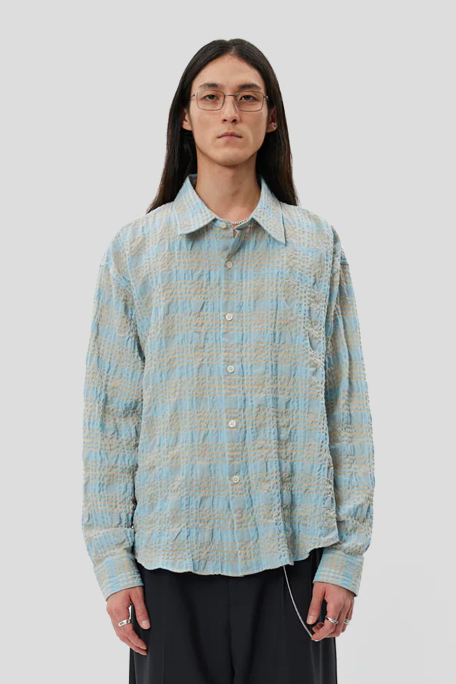 mfpen - CHEMISE EXACT À CARREAUX STRUCTURÉS BLEU PÂLE - LE LABO STORE