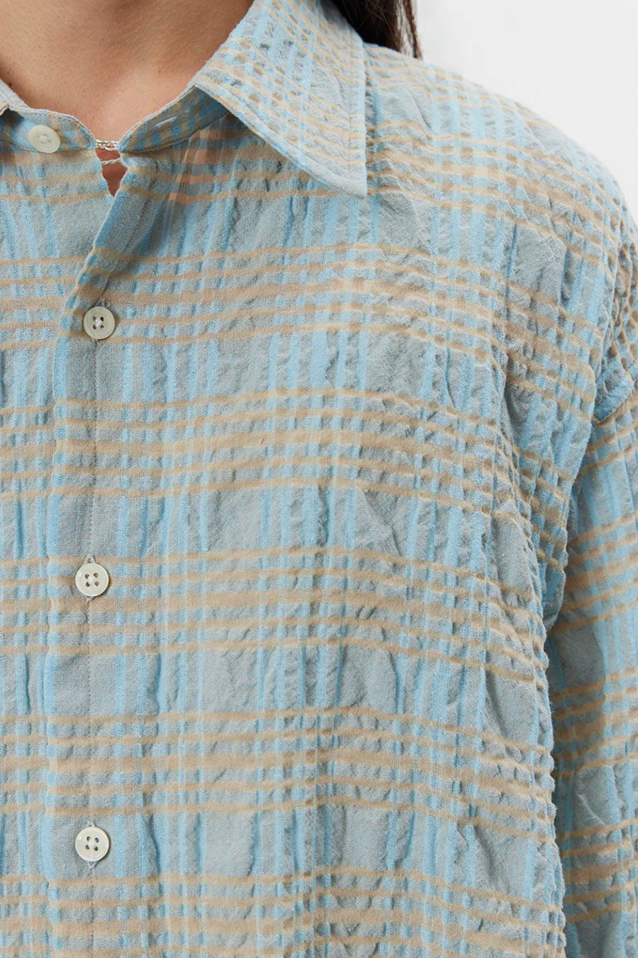 mfpen - CHEMISE EXACT À CARREAUX STRUCTURÉS BLEU PÂLE - LE LABO STORE