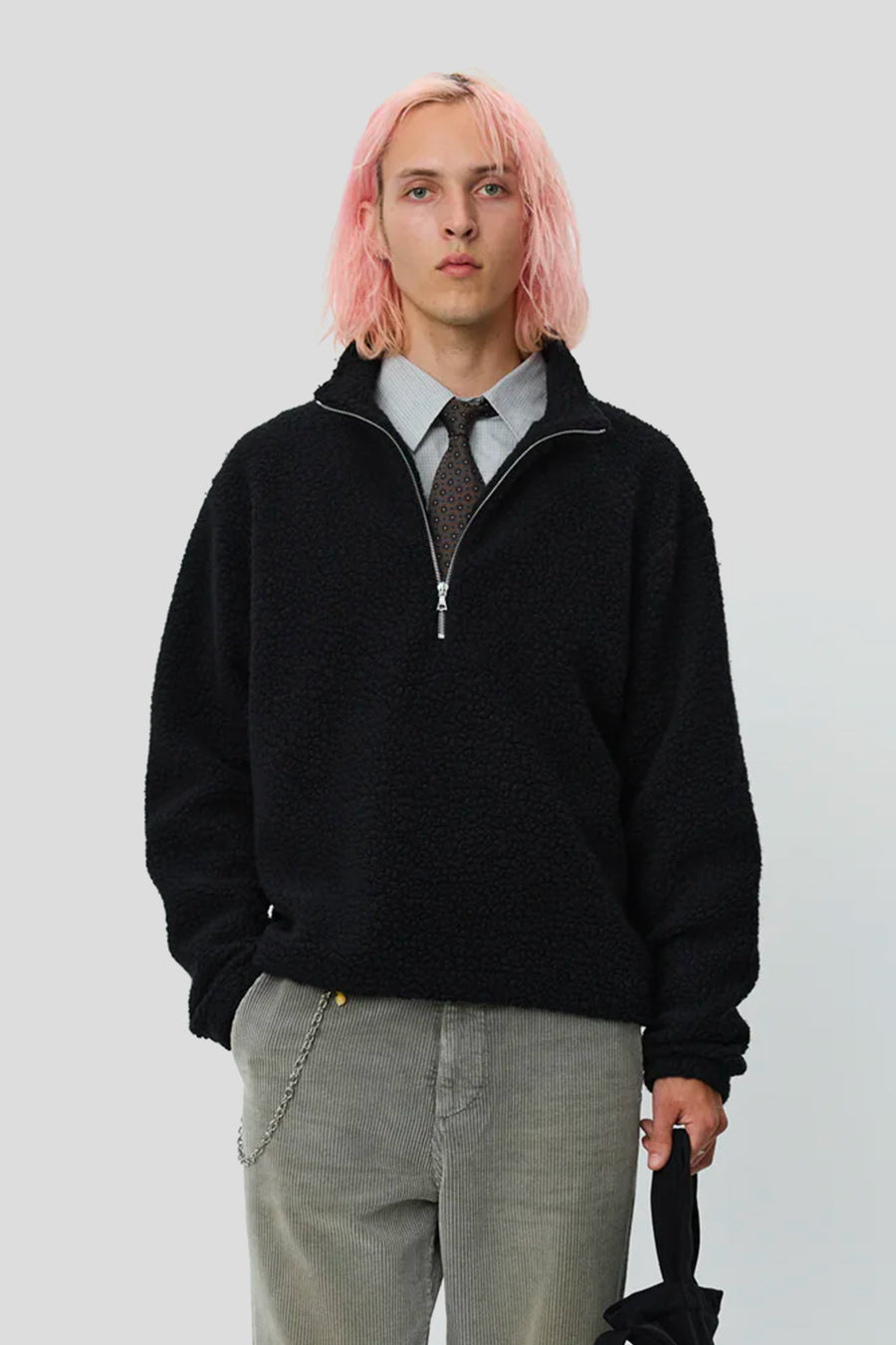 mfpen - BLACK FUZZY FLEECE COMMON HALF ZIP SWEATER - LE LABO STORE