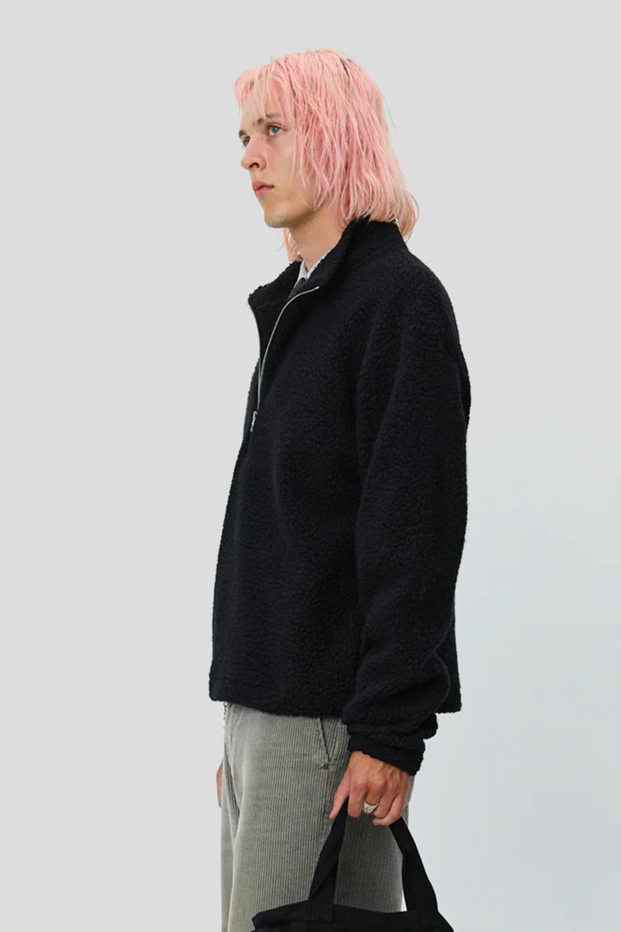 mfpen - PULL DEMI-ZIP COMMUN EN POLAIRE DUVETEUSE NOIR - LE LABO STORE